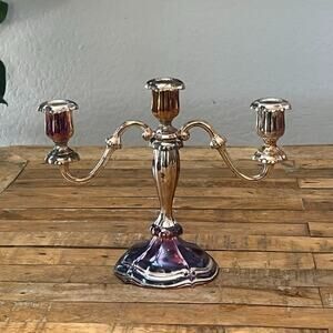 Oneida Silver-Plated Candelabra 9.5 in Three Arm Design Pink-Aged Patina Finish